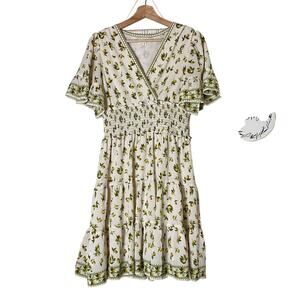 Max Studio Lemon Citrus Print Pink Fit & Flare Short Sleeve Dress M